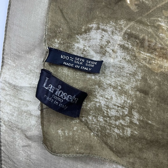 Vintage Larioseta Italy 100% Silk Elegant Olive Green Leaf Scarf N276-51 - Picture 5 of 6